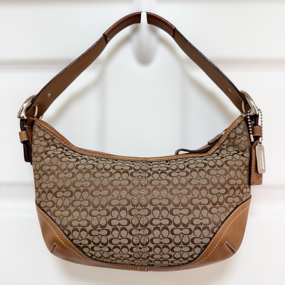 Coach Soho Mini Hobo Tan Jacquard Leather Trim Shoulder Bag Vintage Y2K